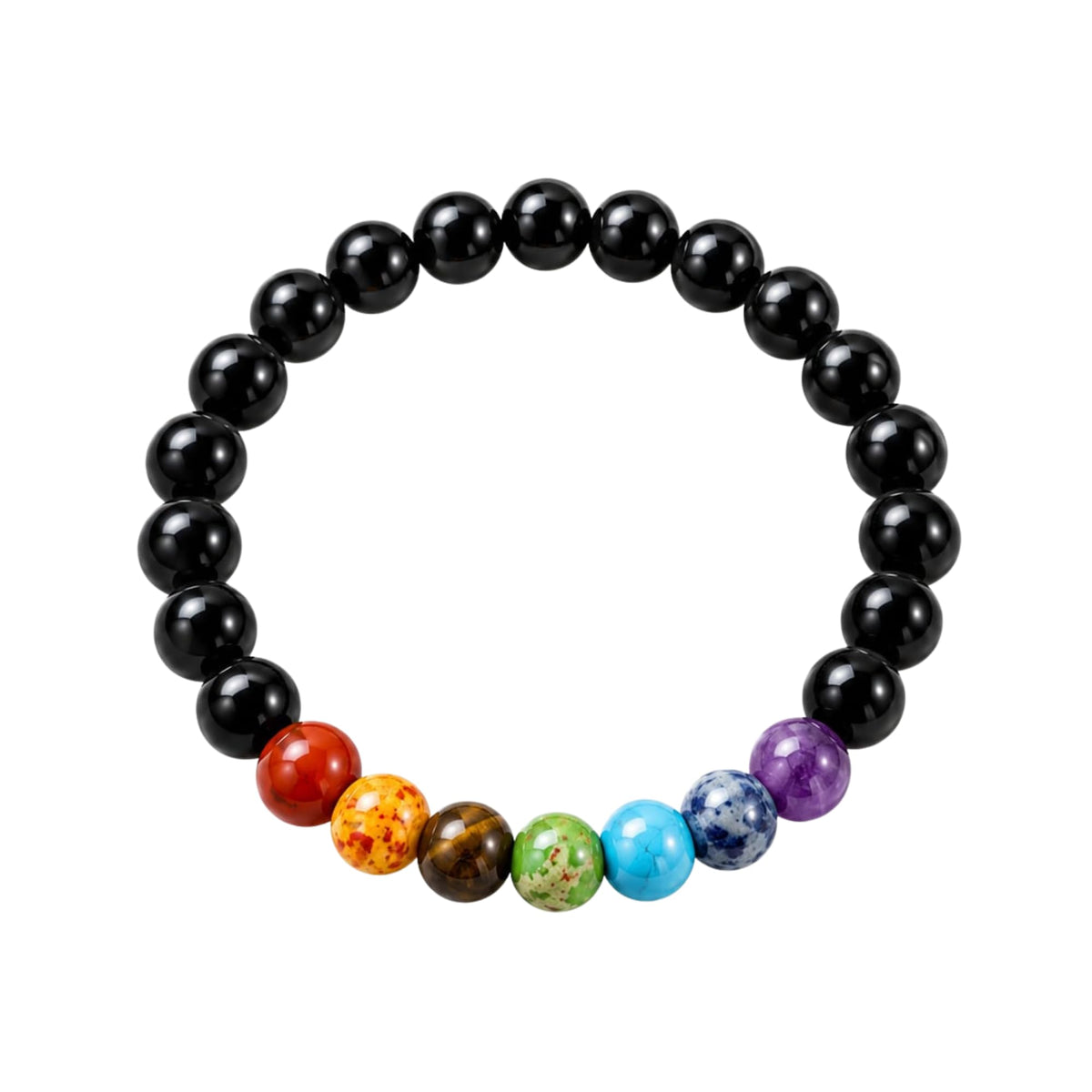 7 Chakra Black Tourmaline Bracelet, Round Design