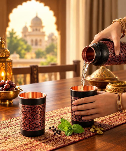 2 Copper Glasses with 1 Copper Bottle Set