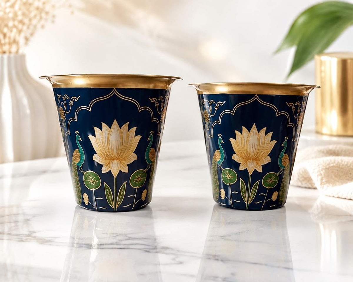 2 Dabara Set, Enamel Design – Cobalt Blue Aquatic Lotus