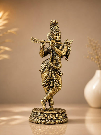 Brass Krishna Ji Statue 5.5 Inch Decorative Figurine