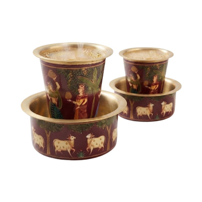 2 Dabara Set, Enamel Design – Maroon Pichhwai