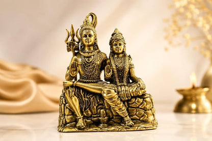Brass Shiv Parvati Statue 4.5 Inch Decorative Figurine