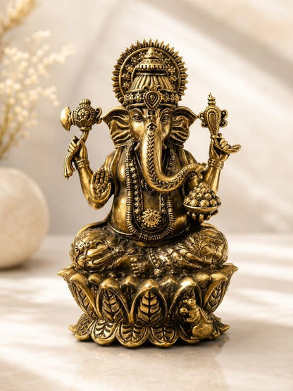 Brass Ganesh Ji Statue 4 Inch Decorative Figurine