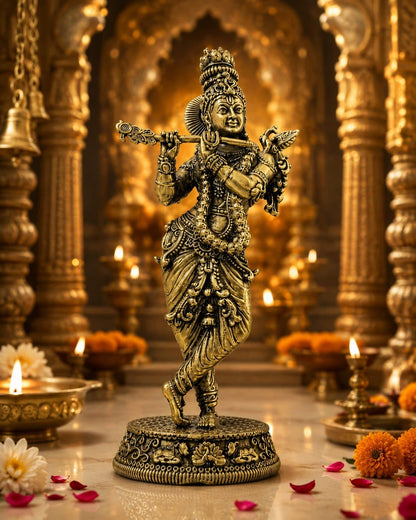 Brass Krishna Ji Statue 5.5 Inch Decorative Figurine