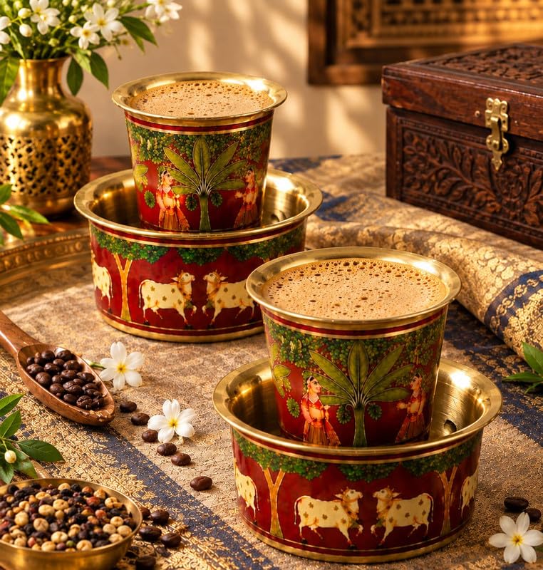 2 Dabara Set, Enamel Design – Maroon Pichhwai