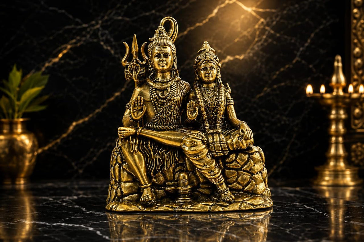 Brass Shiv Parvati Statue 4.5 Inch Decorative Figurine