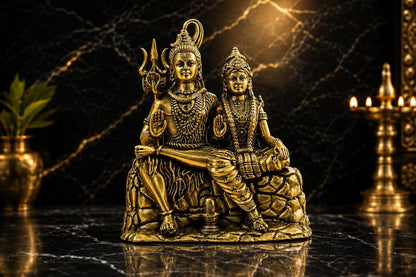 Brass Shiv Parvati Statue 4.5 Inch Decorative Figurine