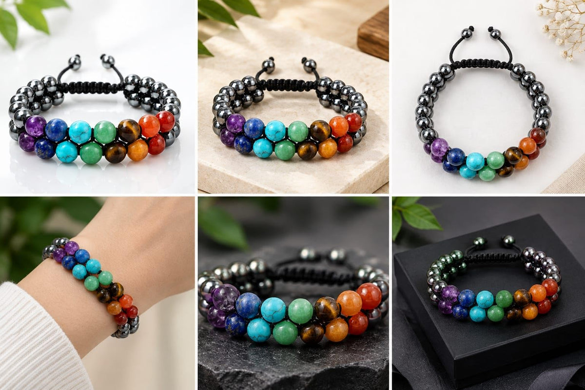 7 Chakra Double Layer Hematite Bracelet
