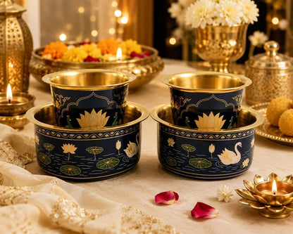 2 Dabara Set, Enamel Design – Cobalt Blue Aquatic Lotus