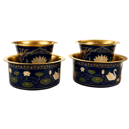 2 Dabara Set, Enamel Design – Cobalt Blue Aquatic Lotus